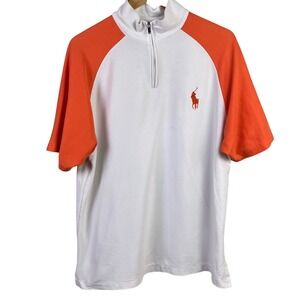 Polo Golf Ralph‎ Lauren 1/4 Zip White Orange Short Sleeve Large Pony XL Read